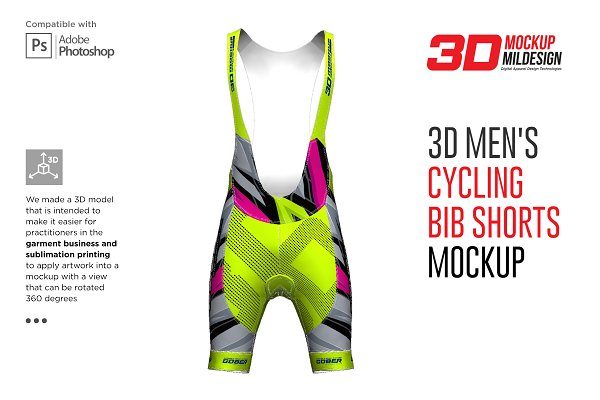 3D男士自行车背带短裤印花图案设计展示贴图样机 3D Mens Cycling Bib Short Mockup