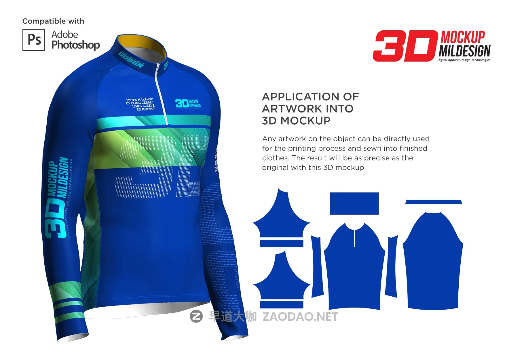 3D男士骑行服装印花图案设计展示贴图样机 3D Mens Cycling Jersey Half-zip LS插图2 3D男士骑行服装印花图案设计展示贴图样机 3D Mens Cycling Jersey Half-zip LS插图2