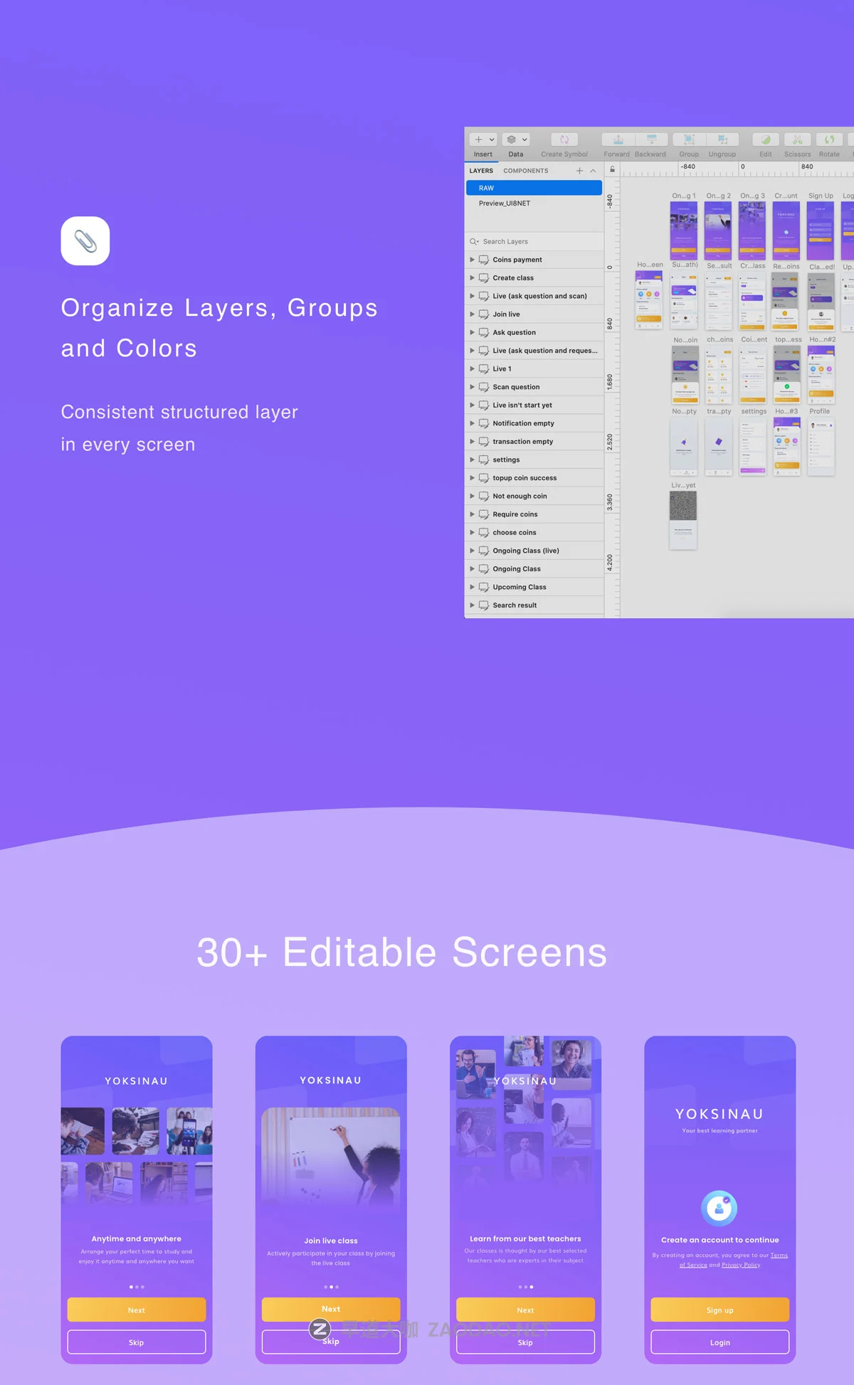 在线课程教育学习平台APP应用界面设计UI套件 YOKSINAU – Online Class Platform KIT插图1 在线课程教育学习平台APP应用界面设计UI套件 YOKSINAU – Online Class Platform KIT插图1