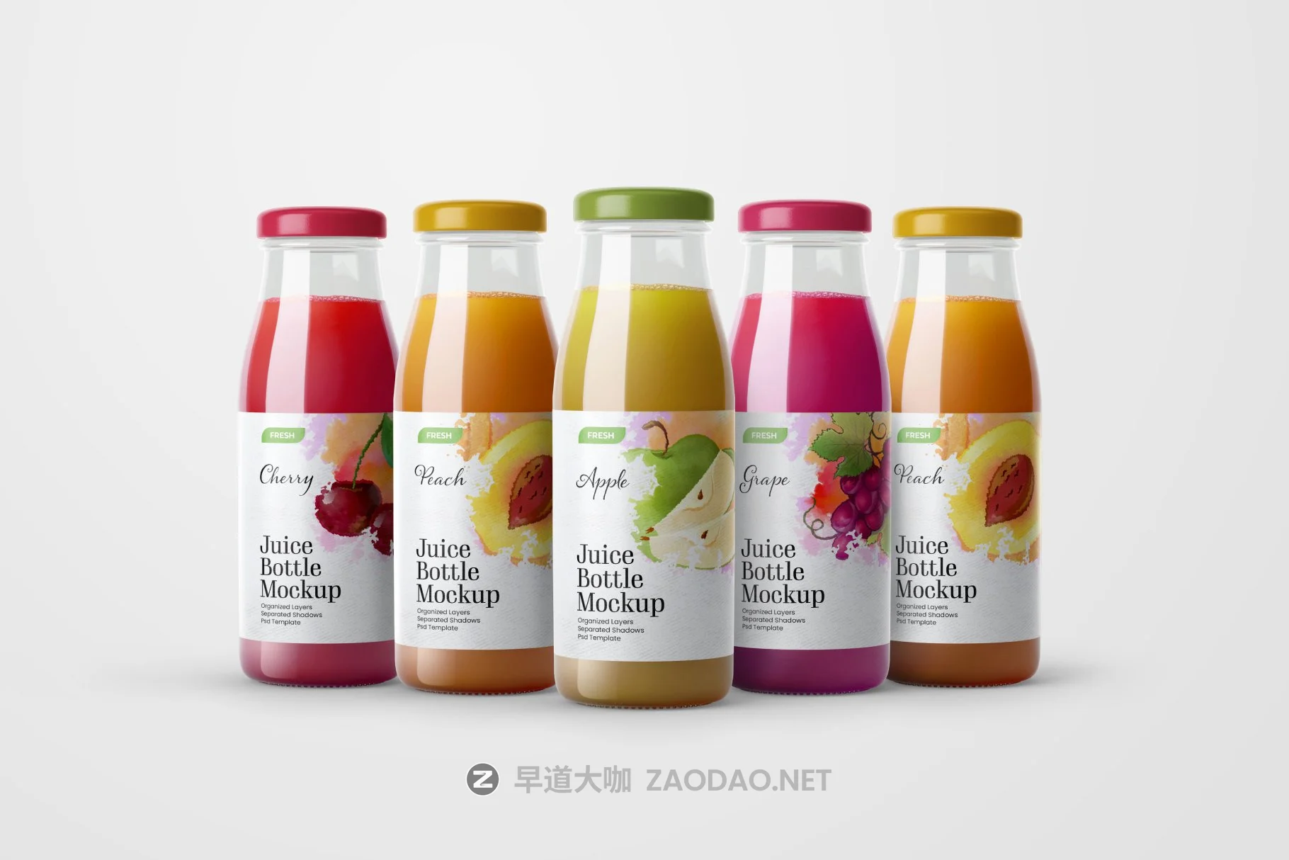 时尚透明果汁饮料玻璃瓶标签设计展示样机合集 Juice Bottle Mockup Set插图7 时尚透明果汁饮料玻璃瓶标签设计展示样机合集 Juice Bottle Mockup Set插图7