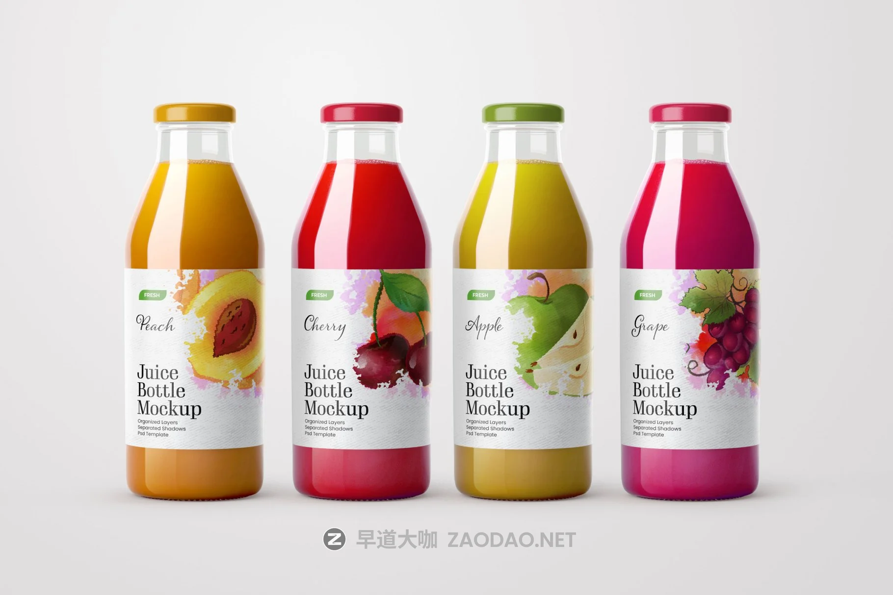 时尚透明果汁饮料玻璃瓶标签设计展示样机合集 Juice Bottle Mockup Set插图9 时尚透明果汁饮料玻璃瓶标签设计展示样机合集 Juice Bottle Mockup Set插图9