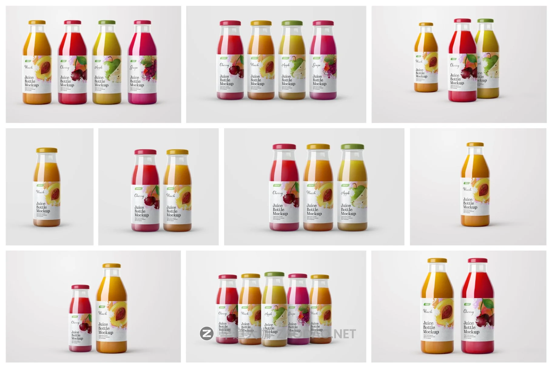 时尚透明果汁饮料玻璃瓶标签设计展示样机合集 Juice Bottle Mockup Set插图13 时尚透明果汁饮料玻璃瓶标签设计展示样机合集 Juice Bottle Mockup Set插图13