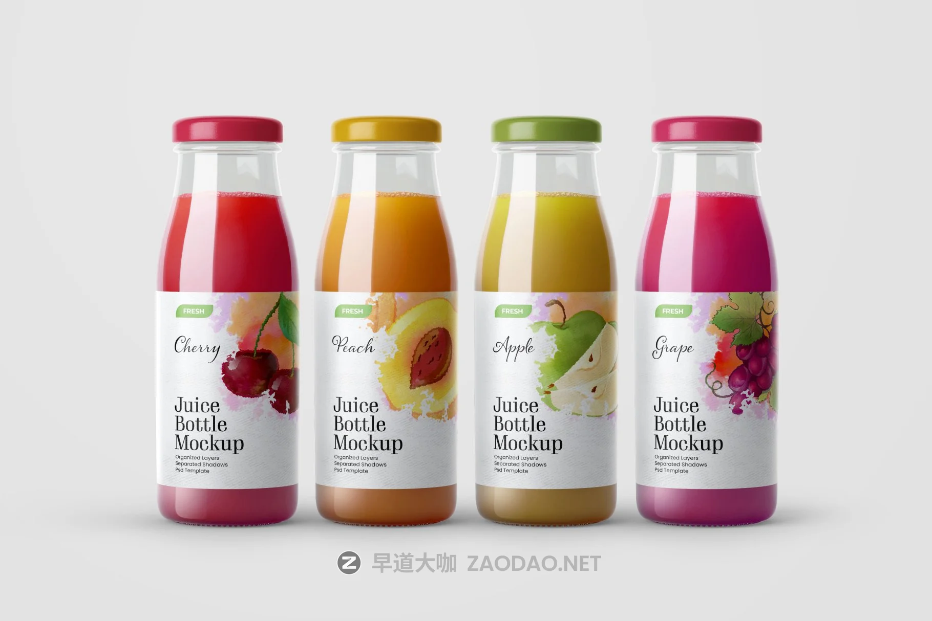 时尚透明果汁饮料玻璃瓶标签设计展示样机合集 Juice Bottle Mockup Set插图1 时尚透明果汁饮料玻璃瓶标签设计展示样机合集 Juice Bottle Mockup Set插图1
