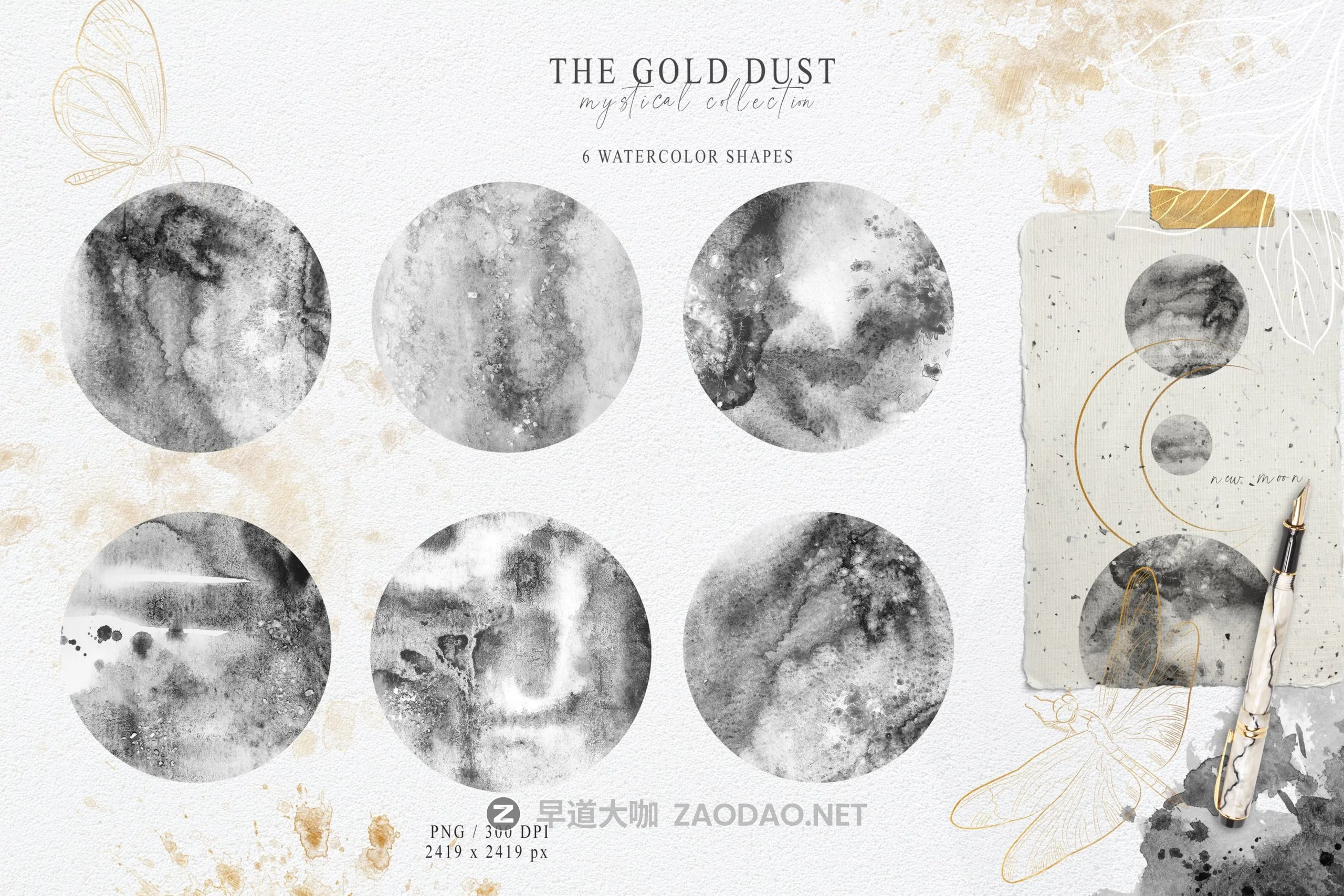 180款优雅水墨水彩金粉金色花卉树木动物线条背景图案图片设计素材 Watercolor The Gold Dust Collection插图3 180款优雅水墨水彩金粉金色花卉树木动物线条背景图案图片设计素材 Watercolor The Gold Dust Collection插图3