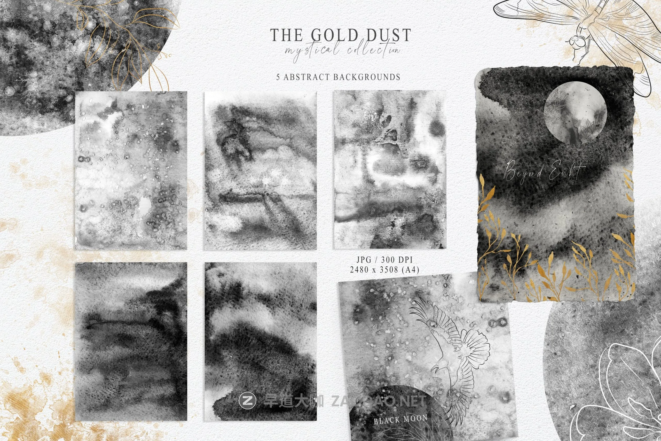 180款优雅水墨水彩金粉金色花卉树木动物线条背景图案图片设计素材 Watercolor The Gold Dust Collection插图7 180款优雅水墨水彩金粉金色花卉树木动物线条背景图案图片设计素材 Watercolor The Gold Dust Collection插图7