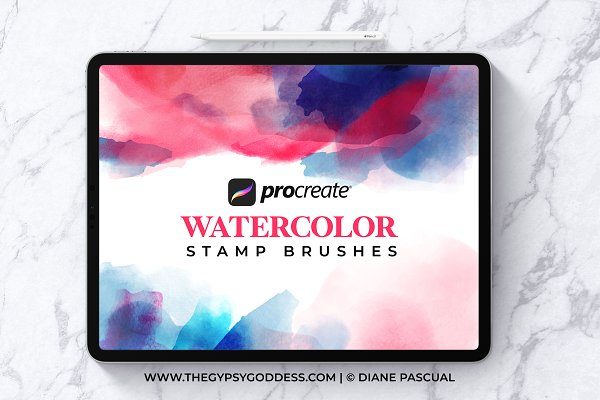 15款手绘水彩水墨效果Procreate印章笔刷素材 Procreate Watercolor Stamp Brushes
