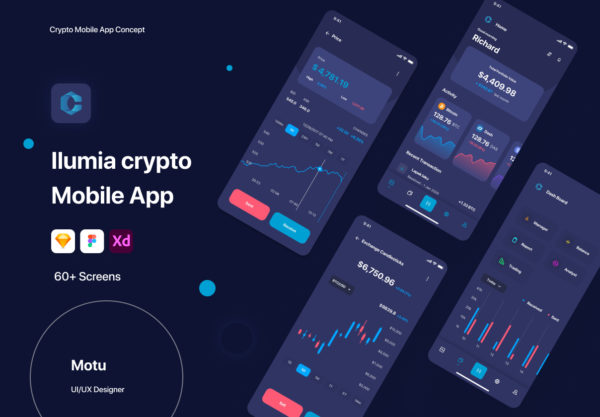 简约加密货币金融交易APP应用程序界面设计UI套件素材 Ilumia Crypto Mobile App