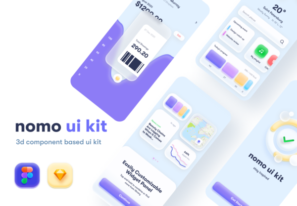 简洁APP应用程序设计UI套件素材包 Nomo UI Kit