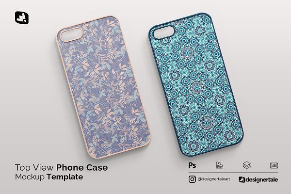 时尚顶视图苹果手机壳外观设计展示贴图样机 Top View Phone Case Mockup