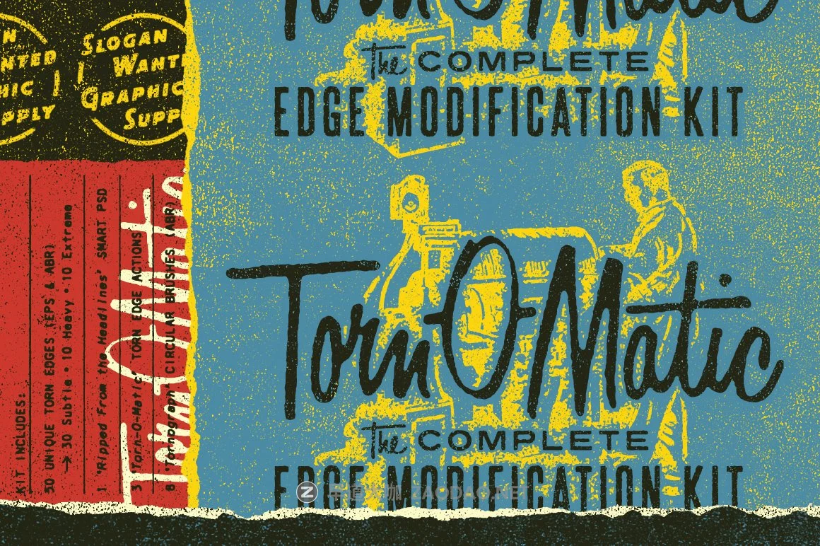 50款潮流撕纸毛边笔刷动作背景图片设计素材套件 Torn-O-Matic Edge Modification Kit插图 50款潮流撕纸毛边笔刷动作背景图片设计素材套件 Torn-O-Matic Edge Modification Kit插图