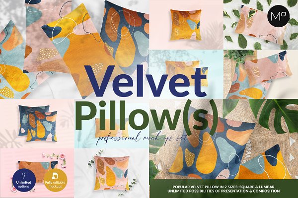 12款抱枕枕头面料印花图案设计展示贴图样机模板 Velvet Pillow 12 Mockups Generator