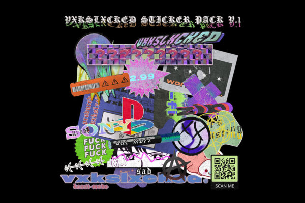 24款全息复古做旧撕裂不干胶标签贴纸PS设计素材 Vxkslxcked – Sticker Pack V. 1