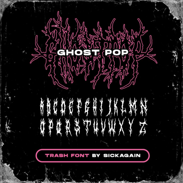 潮流原始酸性锋利嘻哈风标题徽标Logo设计装饰英文字体素材 Ghost POP Trash Font