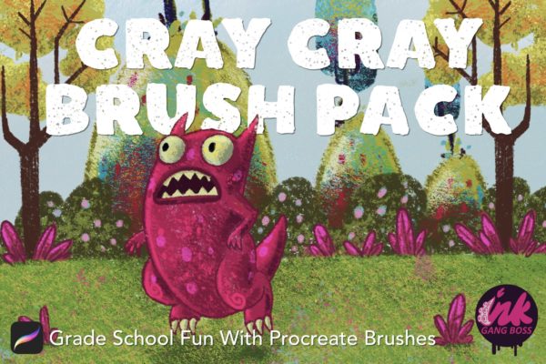 潮流粗糙漫画风蜡笔绘画效果Procreate笔刷套装 Procreate Cray Cray Brush Pack