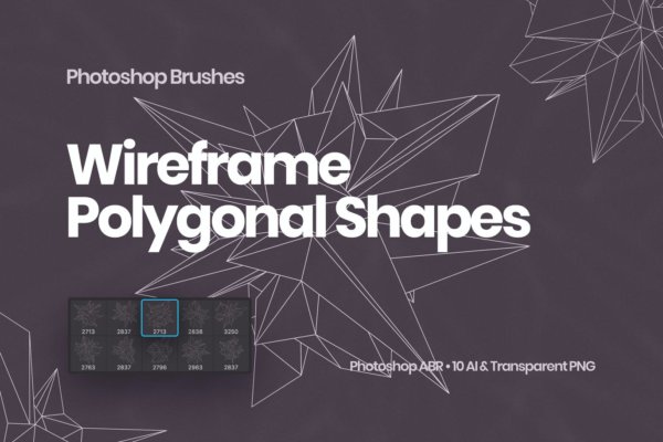 抽象科技未来线框多边形形状PS笔刷设计素材 Wireframe Polygonal Shapes Photoshop Brushes