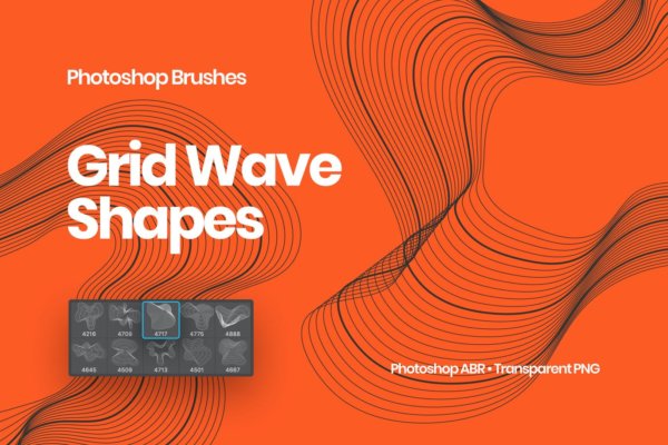 未来科技数字线性波浪漩涡形式PS笔刷套装 Grid Wave Shapes Photoshop Brushes