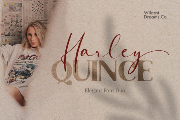 现代优雅画册海报标题Logo设计衬线手写签名字体素材 Harley Quince Elegant Font Duo