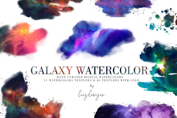 炫彩星云星系宇宙空间水墨背景图片设计素材 Galaxy Watercolor
