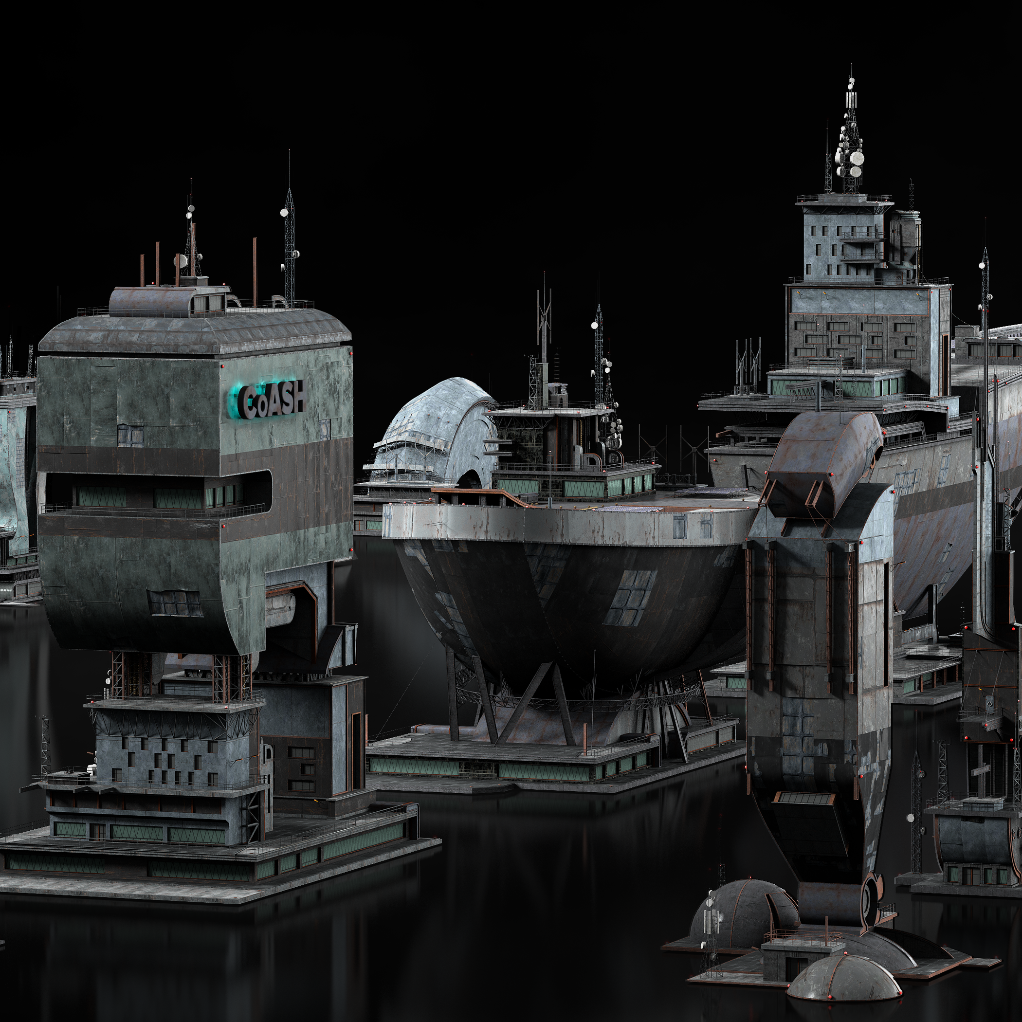 超炫酷未来科幻电影游戏浮动城市建筑3d模型设计素材 kitbash3d –