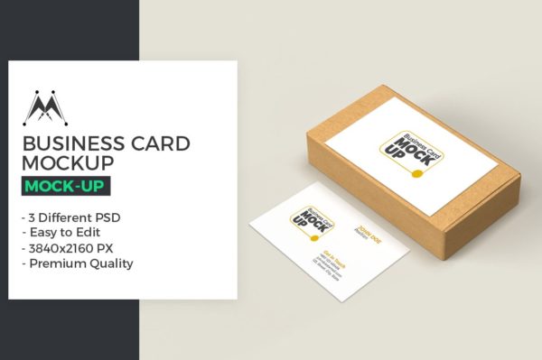 商务名片卡片纸盒设计展示样机模板 Business Card With Box Mockup