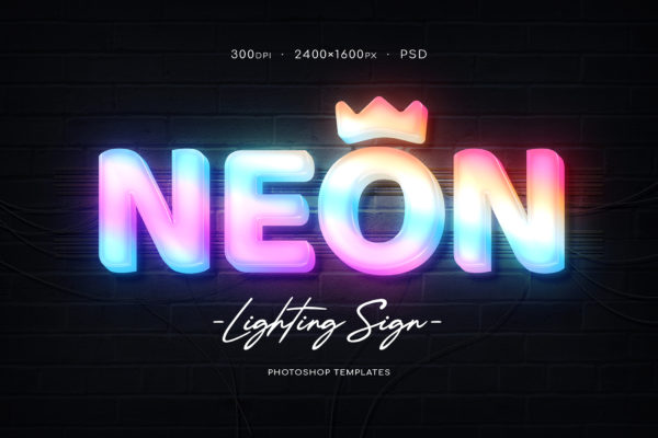 6款炫彩霓虹亚克力灯箱发光字Logo设计Ps样机素材 Neon Wall Sign Creator