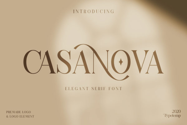 现代时尚连字海报标题徽标Logo设计衬线英文字体素材 Casanova Serif Display Font