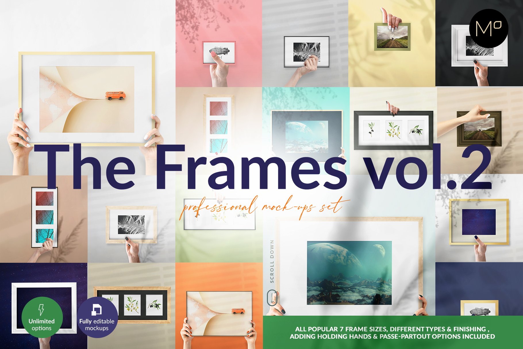 流行海报相片设计展示手持相框镜框PS贴图样机合集 The Frames vol.2 Mockups Set插图