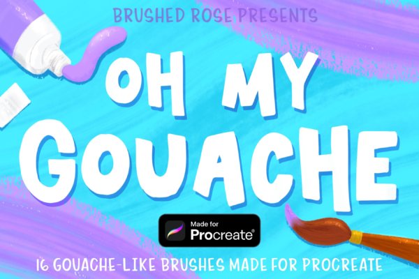 水粉水彩艺术绘画效果Procreate画笔套装 Procreate Brush Pack – Gouache