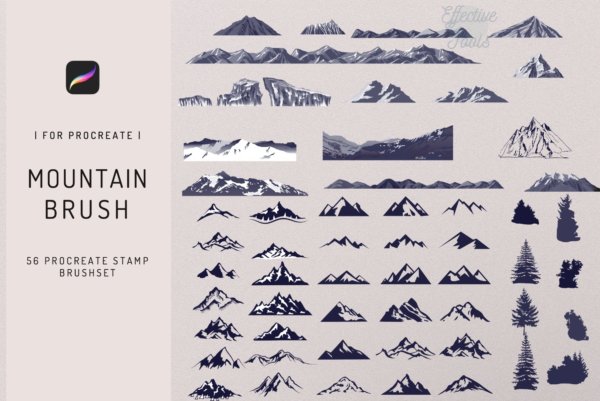 56款山峰主题Procreate印章笔刷设计素材 56 Procreate Mountain Stamp Brush