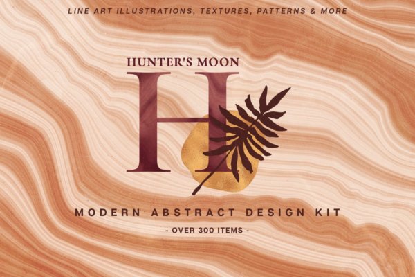 现代优雅抽象花卉图形艺术线条金色箔纸设计套件 Abstract Line Art Design Kit
