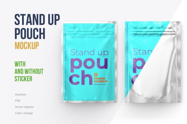 前视图自立式食品拉链自封袋设计展示贴图样机 4×6 Stand-Up Pouch Mockup. Front