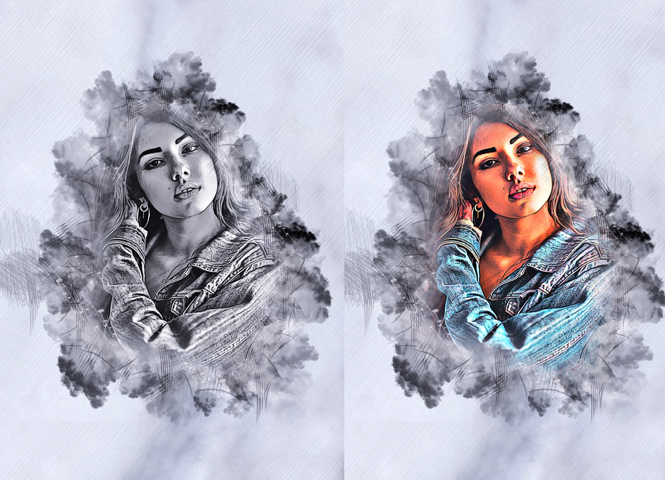 水墨素描效果照片处理特效ps动作模板inksketchartphotoshopaction