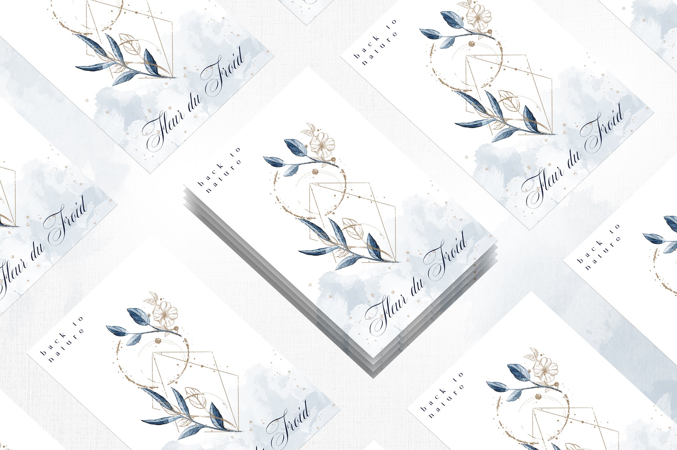 蓝色金色字母动物树叶花卉设计PNG透明图片素材合集 Fleur Du Froid Graphic Collection插图9