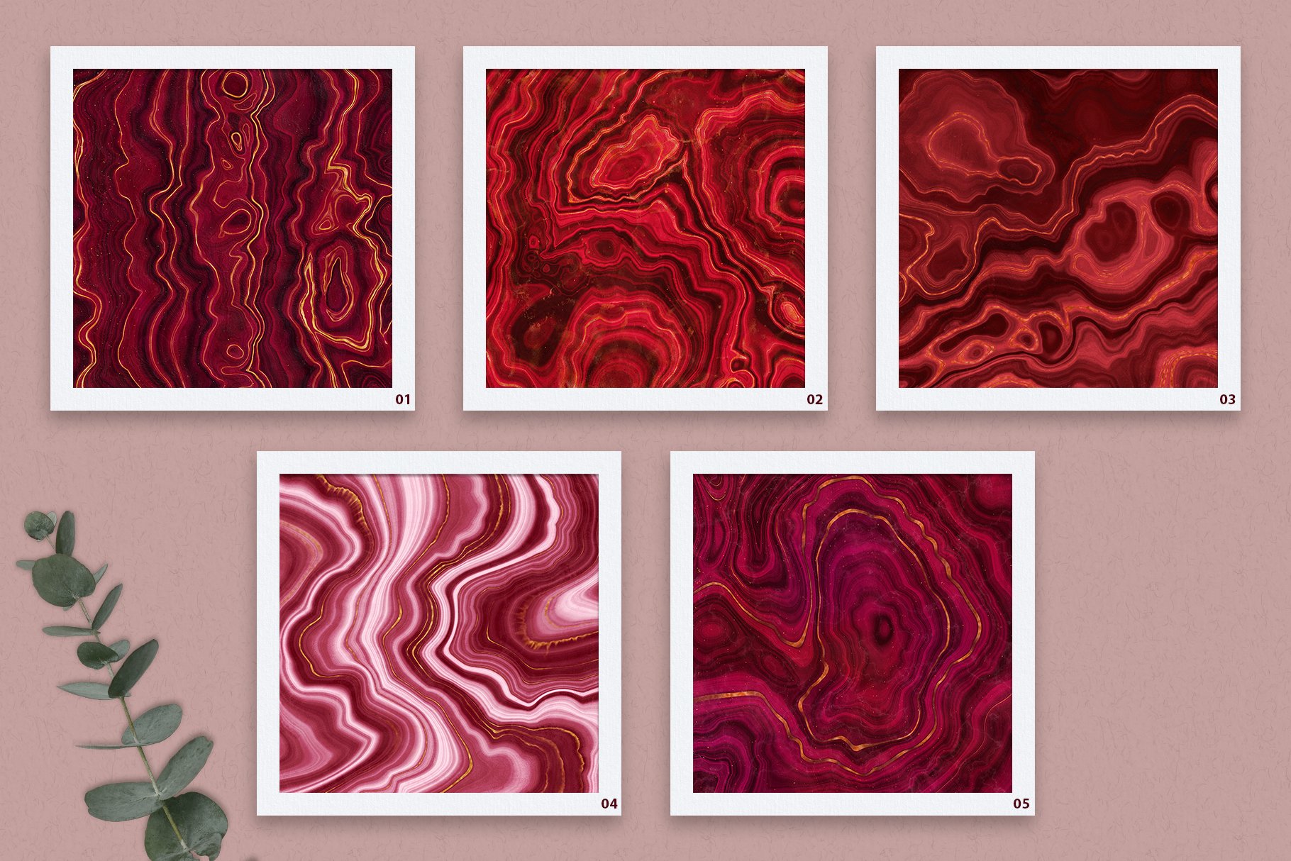 10款抽象奢华红色玛瑙石金箔纸纹理背景图片设计素材 gold veined red