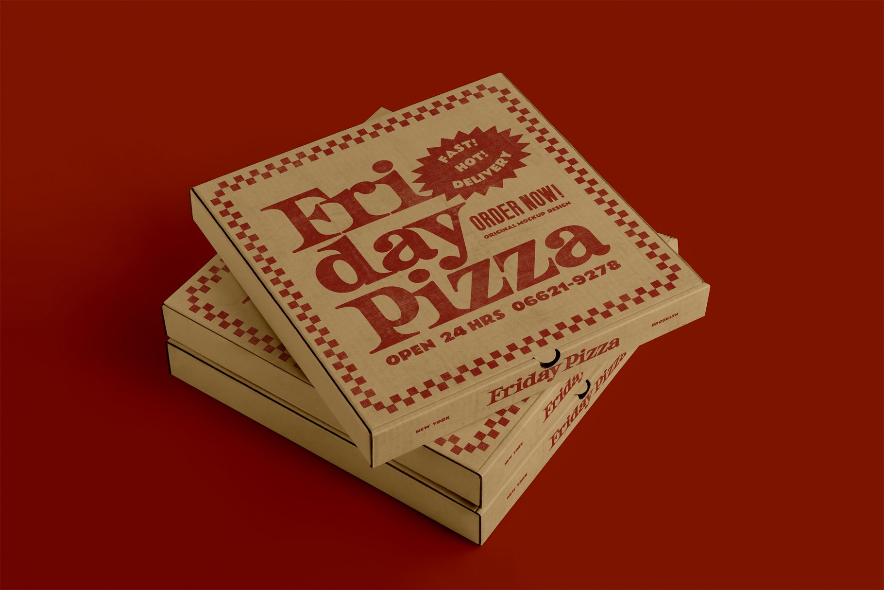 3款比萨外卖包装纸盒设计展示贴图样机3pizzaboxmockup