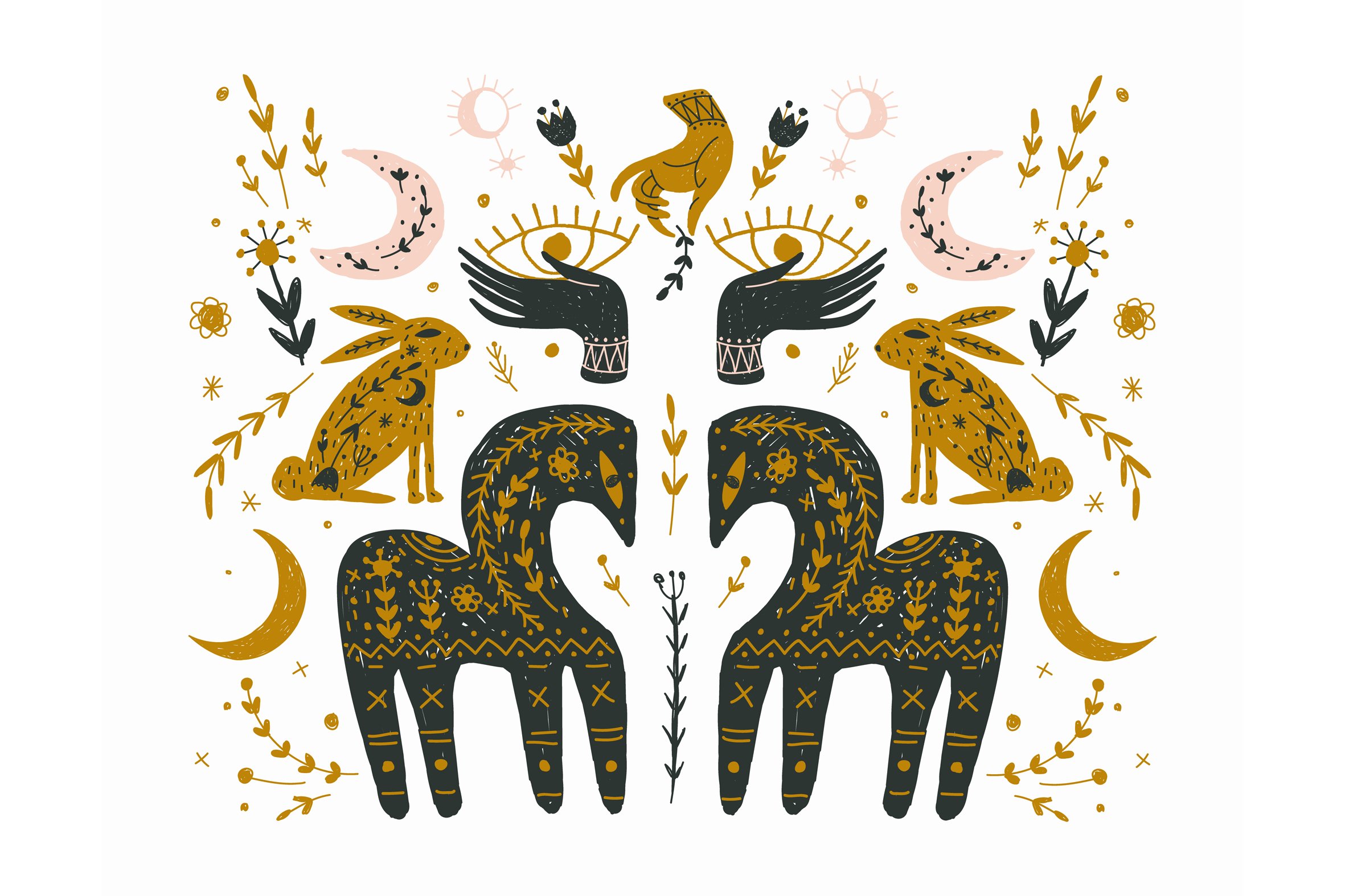 波西米亚风民间乡村艺术无缝隙图案矢量设计素材 scandin