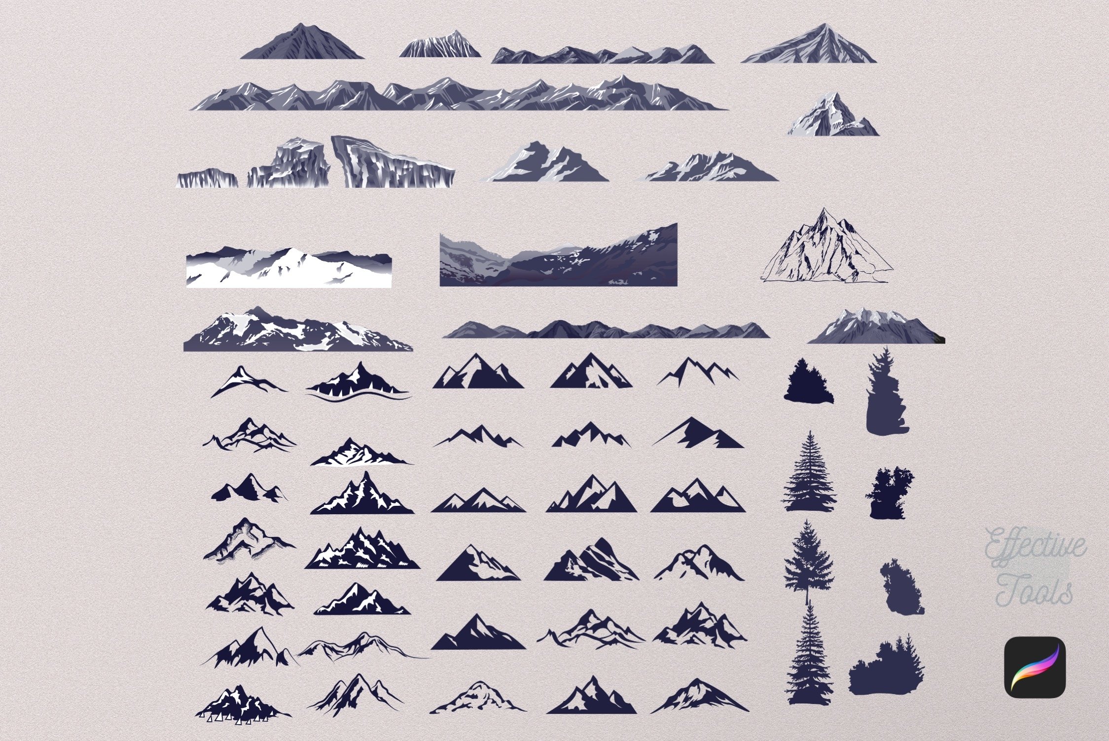 56款山峰主题procreate印章笔刷设计素材56procreatemountainstamp