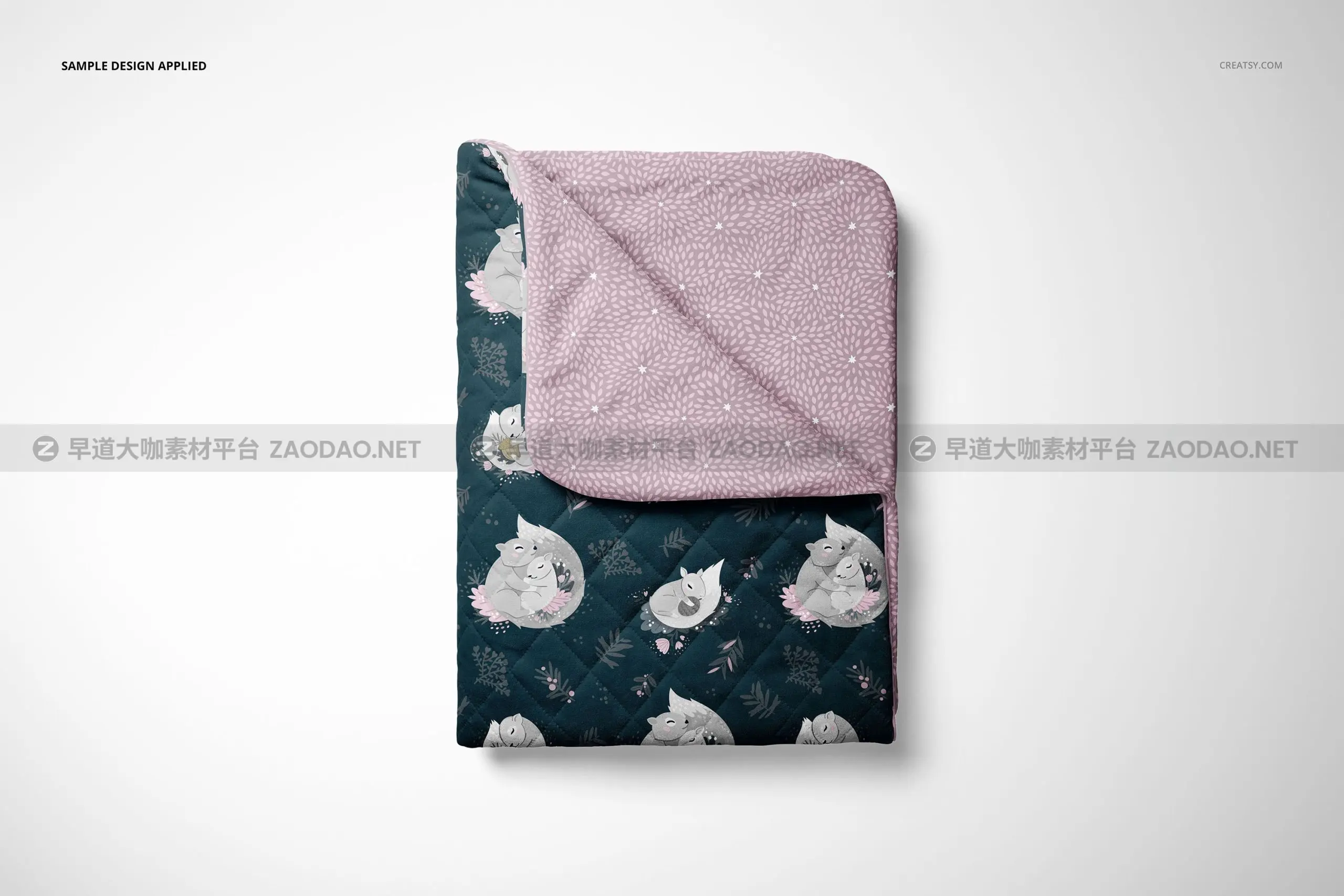 时尚双面婴儿床上用品四件套印花图案设计展示贴图样机合集 Double-sided Baby Bedding Set Mockup插图11