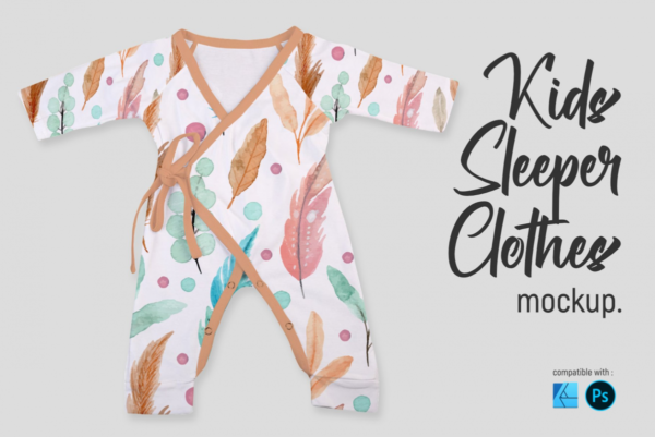 儿童系带睡衣印花图案设计展示贴图样机 Kids Sleeper Clothes Mockup