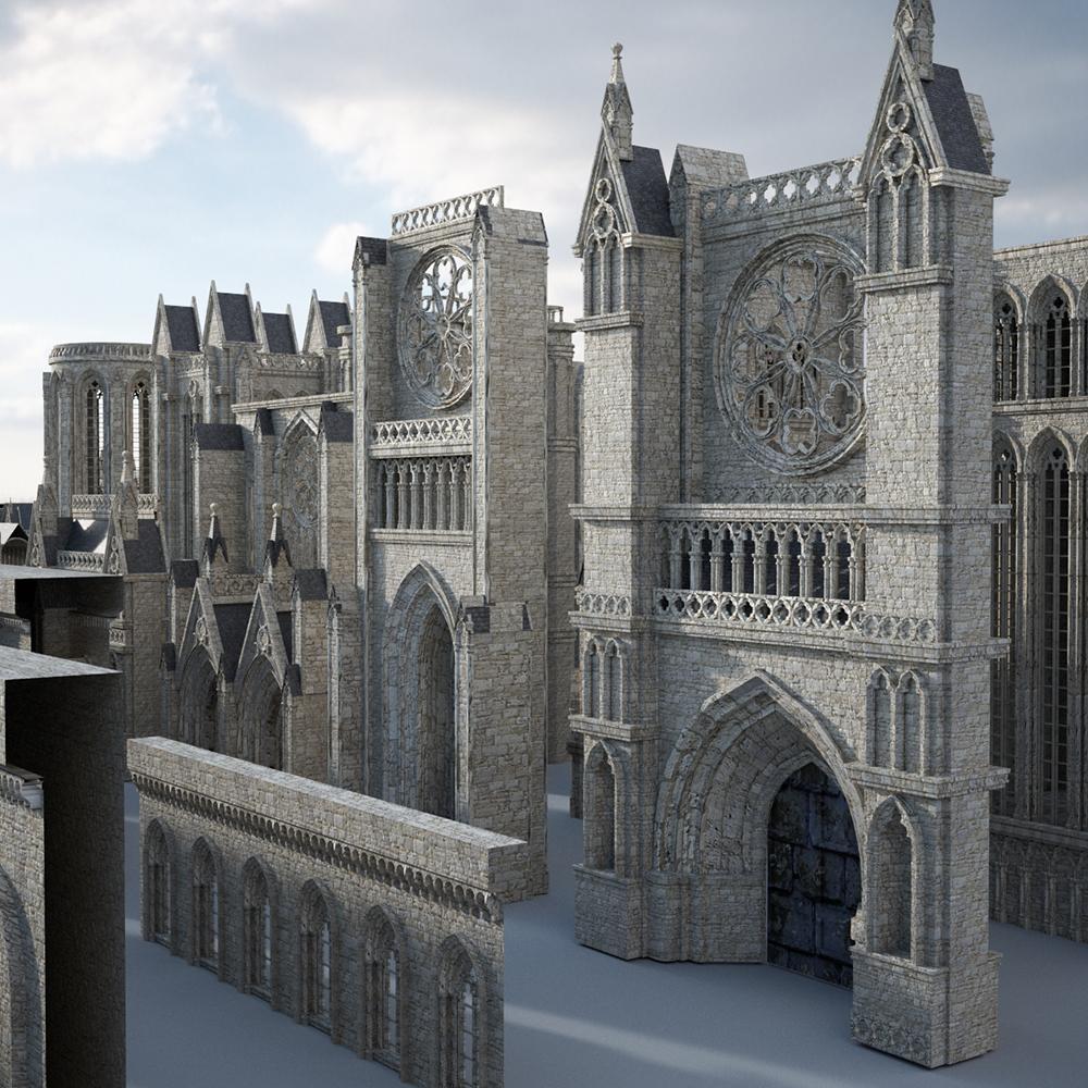 复古哥特式城堡教堂游戏电影城市建筑3d模型设计素材kitbash3d–