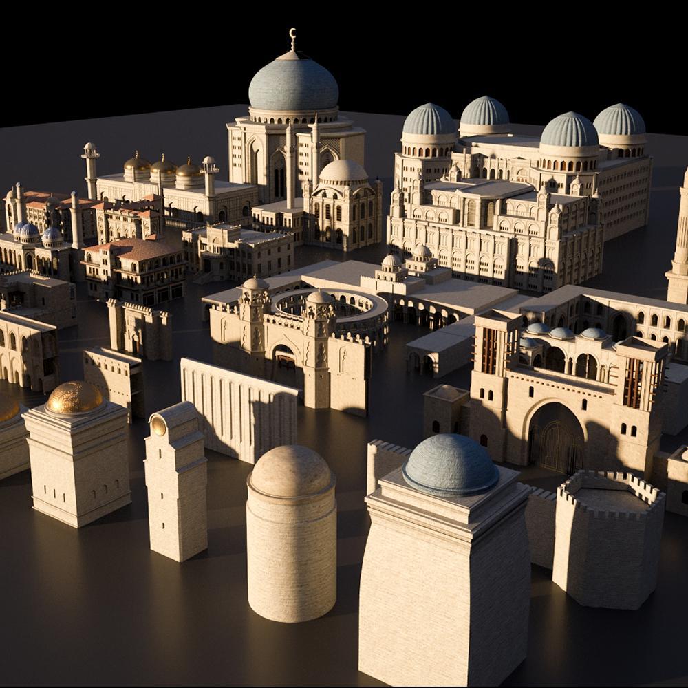 中东特色伊斯兰清真寺塔楼宫殿游戏电影城市建筑3d模型素材 kitbash3d