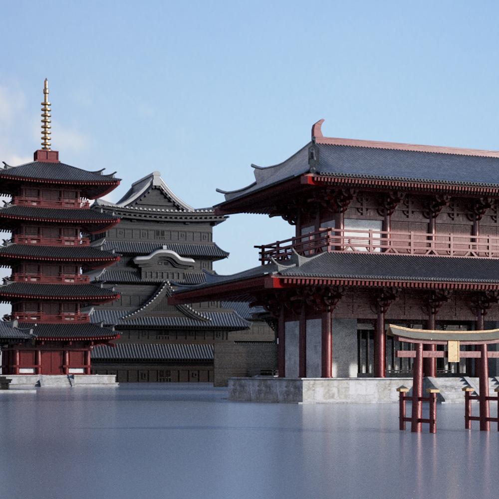 复古日本幕府时代游戏电影塔楼庙宇3d建筑模型设计素材kitbash3d–edo