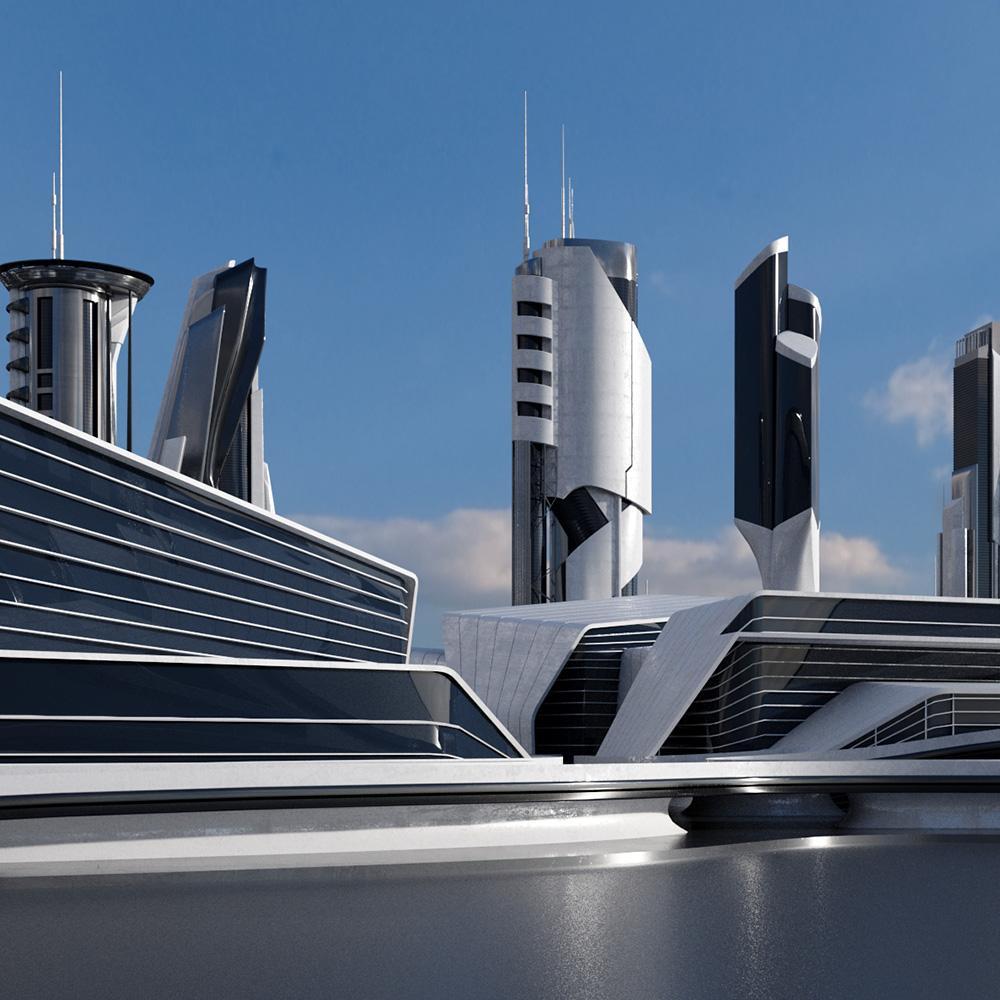 炫酷未来科幻电影城市建筑设计模型素材kitbashutopia