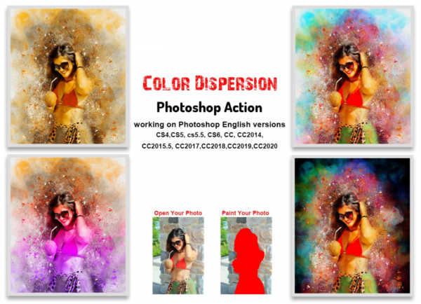 色彩分散碎片爆炸效果照片处理特效PS动作模板 Color Dispersion Photoshop Action