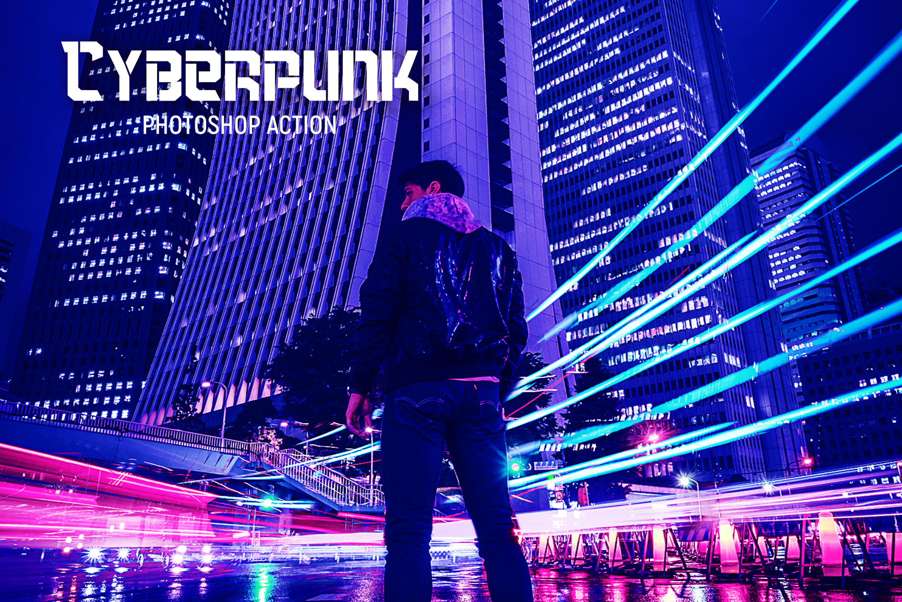 朋克效果照片處理特效ps動作模板 cyberpunk photoshop action插圖5