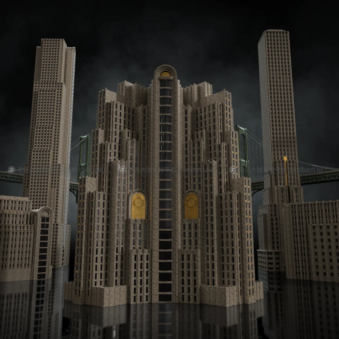 第一次世界大战欧美风城市建筑世界3D模型素材 Kitbash3D – Art Deco插图8
