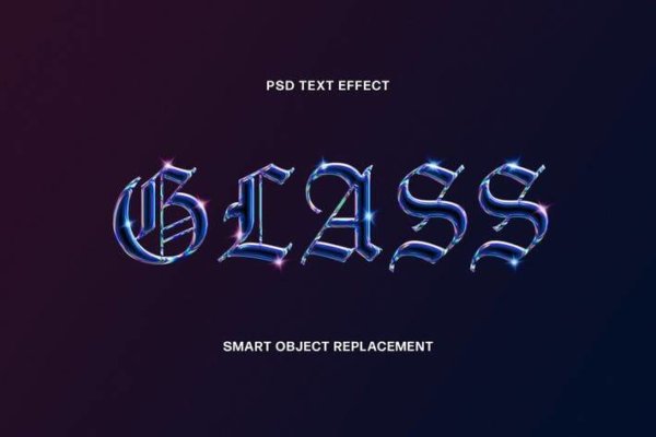 全息镀铬玻璃3D效果文字处理特效PS样式模板 Holographic Glass Text Effect