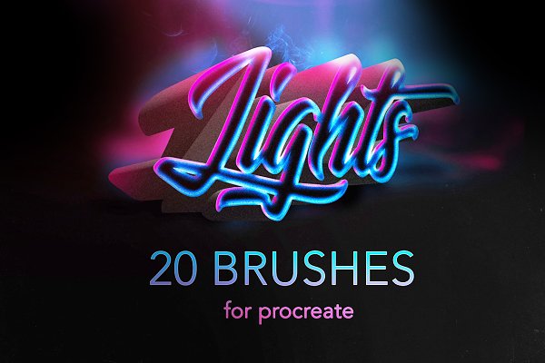 20款发光灯光效果绘画画笔Procreate笔刷素材 Procreate Lights Brushes / Glow