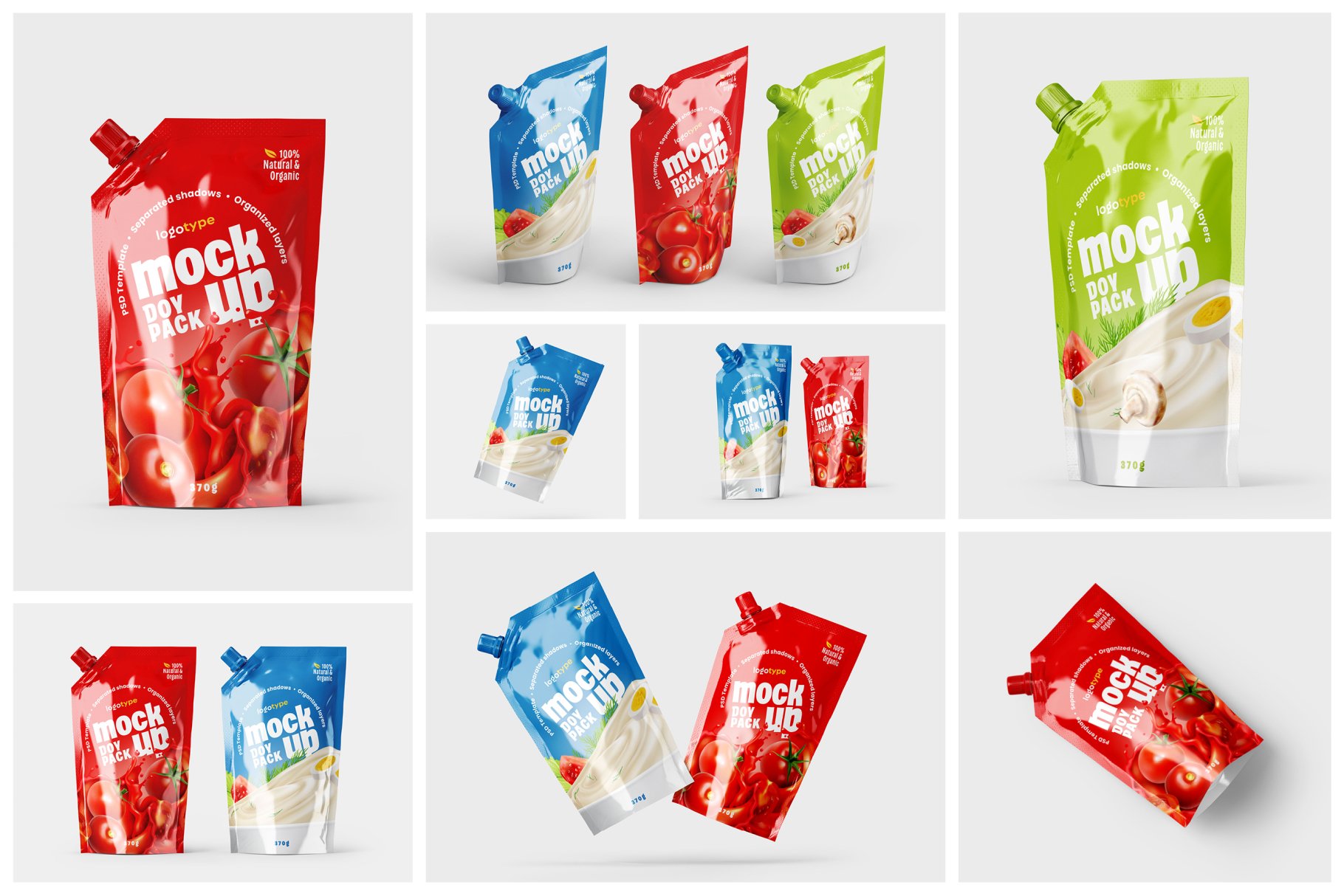 8款酸奶调味酱料塑料包装袋设计展示贴图样机合集doypackpackaging
