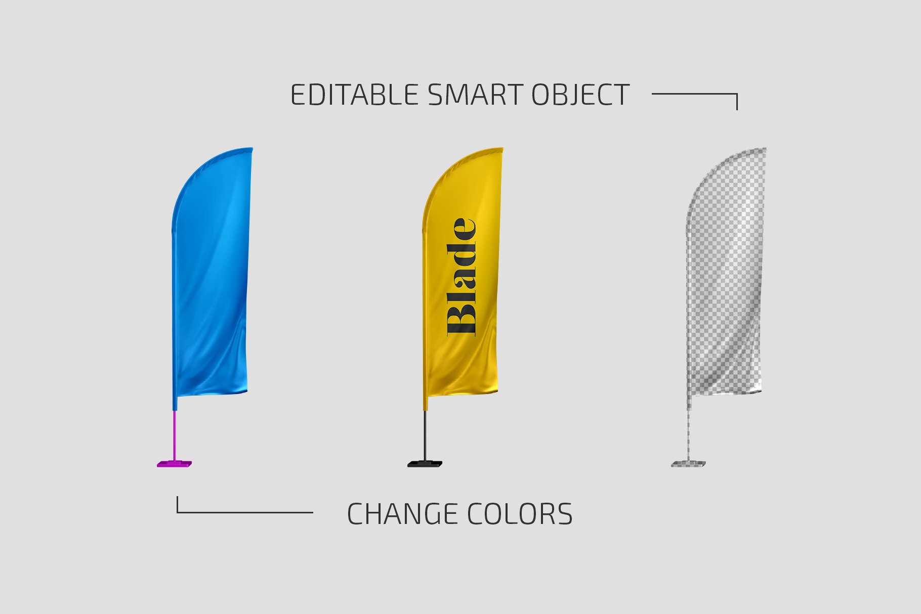 羽毛旗帜设计展示贴图样机模板合集 feather flags mockup set - 早道